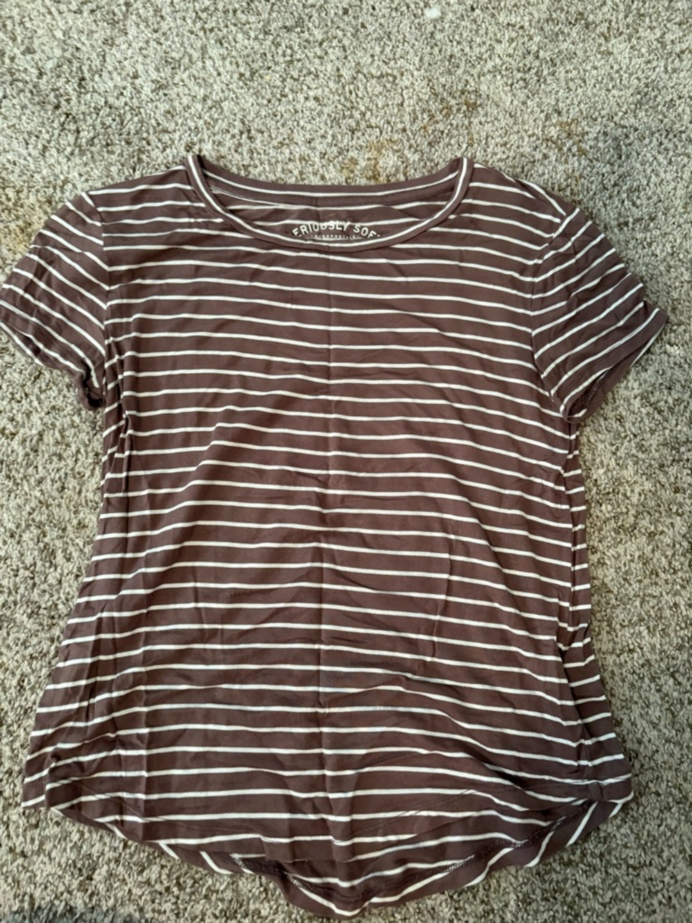Aeropostale Brown & White Striped Short Sleeve Tee